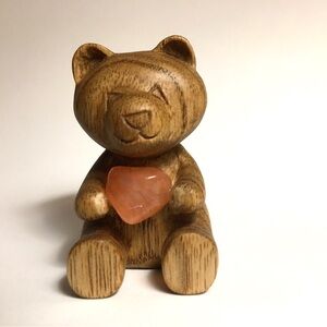 Hand Carved Wooden Bear with Natural Gem Stone
